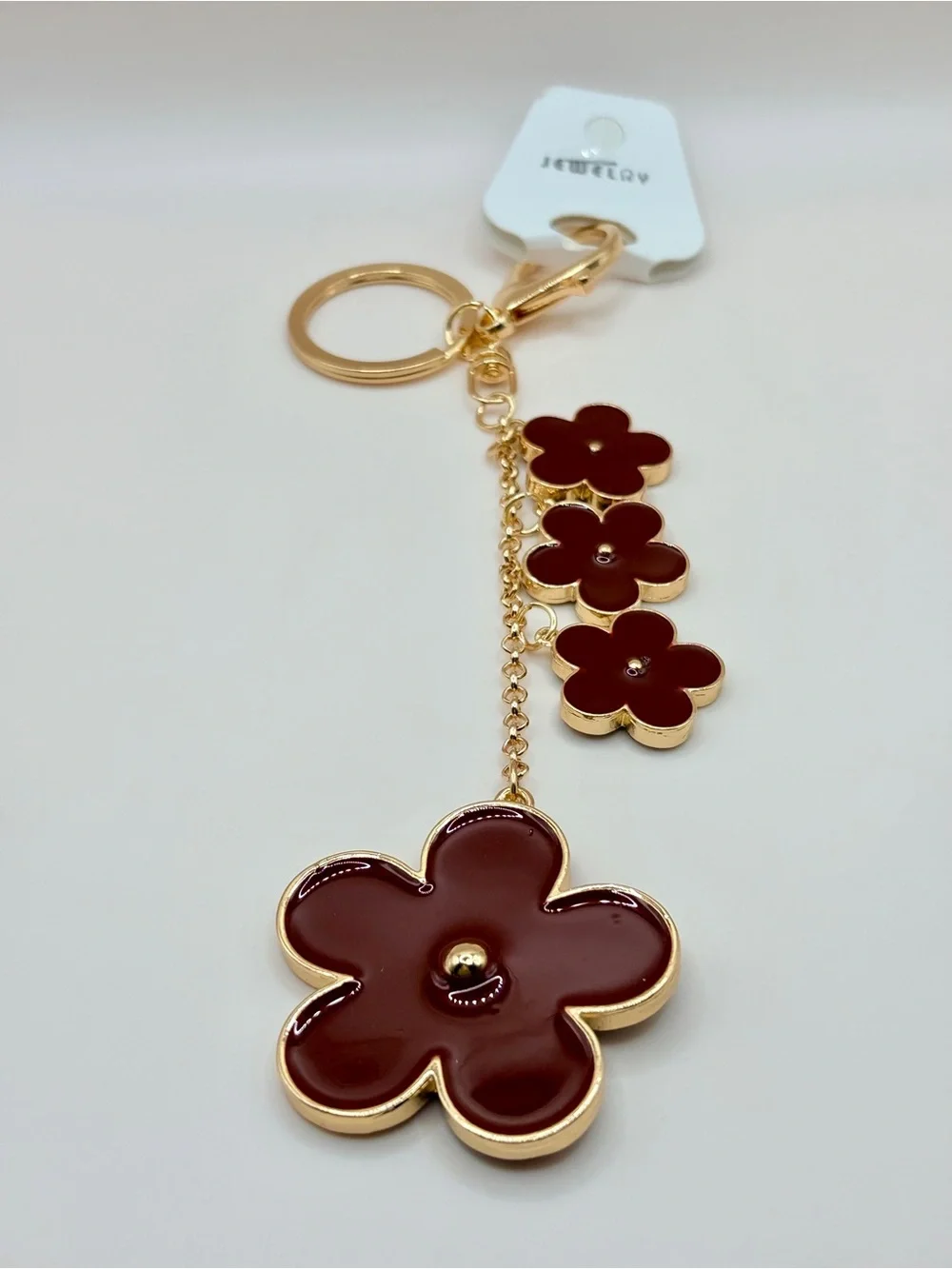 Luxe Gold-Tone Keychain with Burgundy Flower Charms